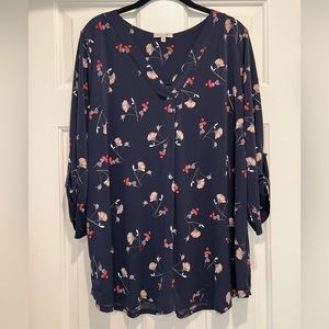 Dark Blue Blouse with Flowers